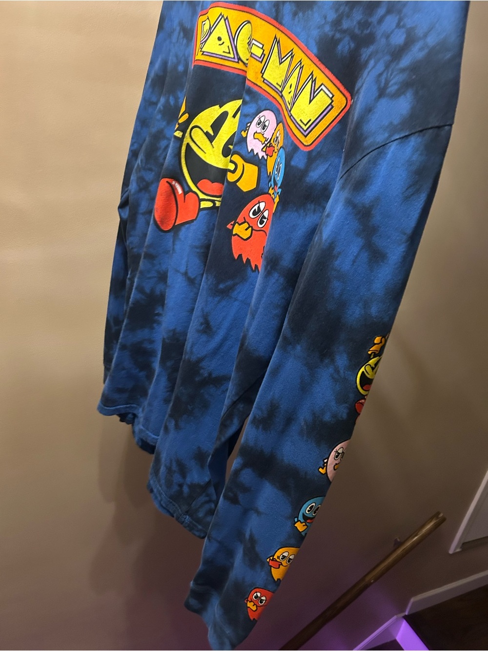 Pac-Man Tie-Dye Graphic Long Sleeve Tee - Blue